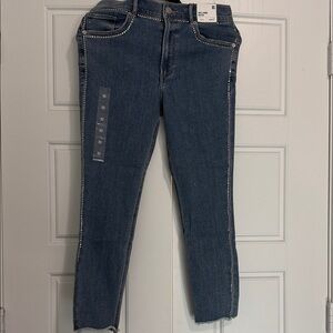 Express Medium Blue Skinny Jeans with Side Stud Trim size 8S NWT